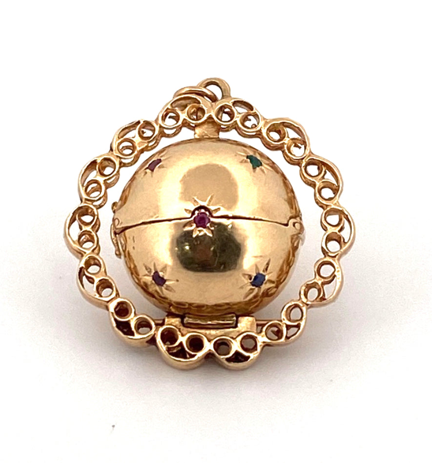 Locket Pendant in 14k with rubies, sapphires, and emeralds