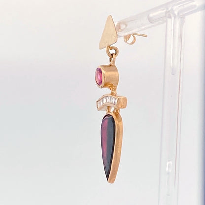 Unveiling a Duality of Beauty: 14k Yellow Gold Bi-Color Tourmaline &amp; Diamond Earrings (On Consignment)